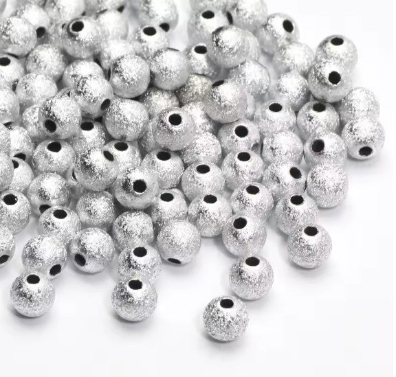 8 mm Silver Stardust Textured Round Acrylic Beads - 50 Beads