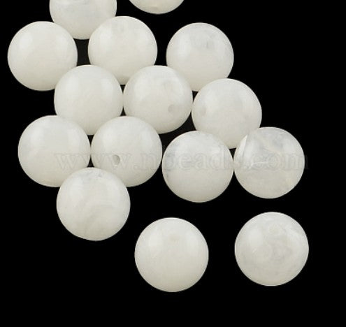 6 mm Translucent Marbled White Round Acrylic Beads for Kids / Crafts - 100 Beads