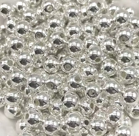 6 mm Bright Silver Plated Round ABS Acrylic Beads for Kids / Crafts - 100 Beads