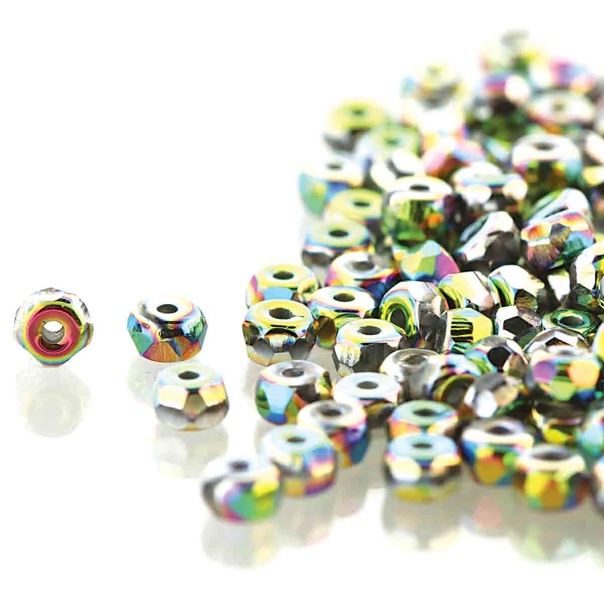 Czech 2 x 3 mm Full Vitrail Faceted Glass Micro Spacers - 25 Beads