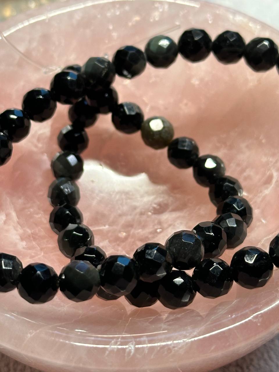 Black Agate Semi-Precious Stone Faceted Round Beads, 8 mm - 15.5 inch Strand