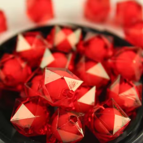 8 mm Transparent Red with White Bead in Bead Faceted Cube/Square Acrylic Beads for Kids / Crafts - 30 Beads