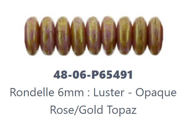 Czech Flat Rondelle Disc 00030-65491 Opaque Rose Gold Topaz skleněné korálky, 2 x 6 mm - 50 korálků