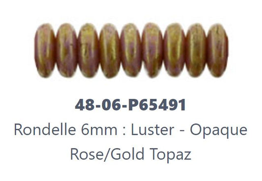 Czech Flat Rondelle Disc 00030-65491 Opaque Rose Gold Topaz Glass Beads, 2 x 6 mm - 50 Beads