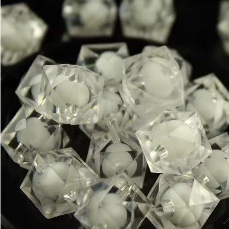 8 mm Transparent Clear with White Bead in Bead Faceted Cube/Square Acrylic Beads for Kids / Crafts - 30 Beads