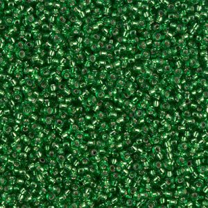 Miyuki 15-16   15/0 Silver Lined Green Glass Seed Beads - 5 gm