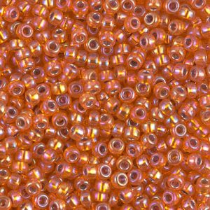 Miyuki 8-1008 8/0 Perles de rocaille AB orange transparentes doublées d'argent - 5 ou 10 g