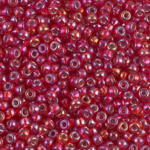 Miyuki 8-1010 8/0 Perles de rocaille AB rouge flamme transparente doublées d'argent - 5 ou 10 g