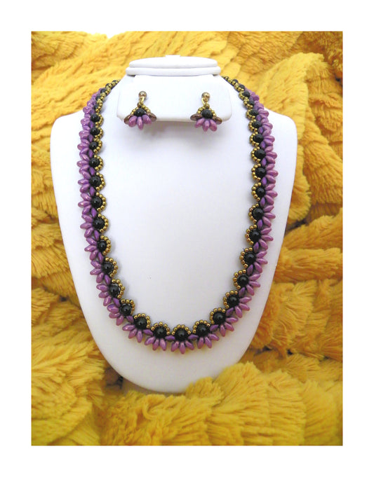 Ensemble collier et boucles d'oreilles en bronze bordeaux Tutoriel/Motif PDF