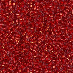 Miyuki Delica DB602 / DB0602 11/0 Perles de cylindre/tube rouge teintées transparentes doublées d'argent, 5 ou 10 g