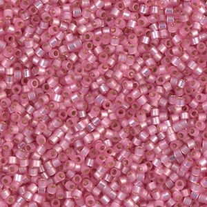 Miyuki Delica DB625 / DB0625 11/0 Perles de cylindre/tube d’albâtre rose teintées argentées, 5 ou 10 g