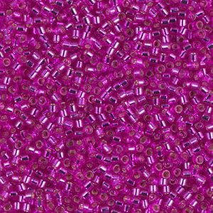 Miyuki Delica DB1340 11/0 Perles cylindre/tube fuchsia brillant doublées d'argent, 5 ou 10 g
