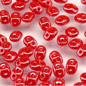 Matubo Superduo 2.5 x 5 mm 93200-14400  Opaque Coral Red White Luster Beads -5 or 10 gm