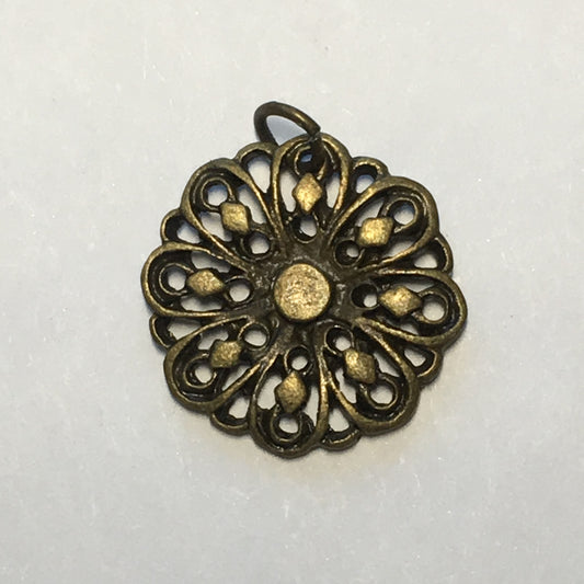 Antique Brass Flower Charm, 14 mm