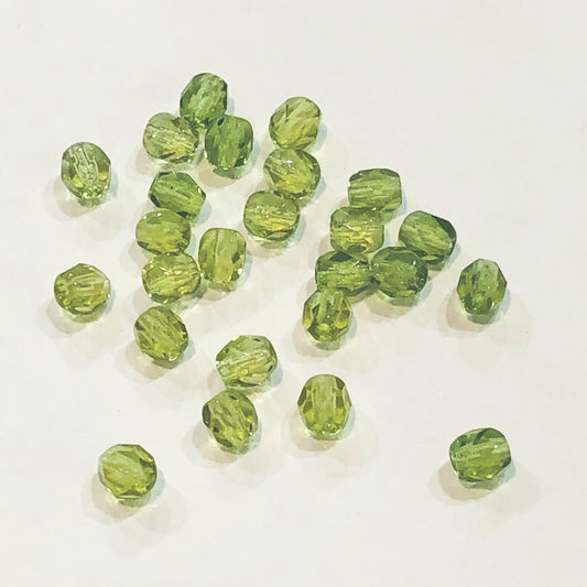 Czech Fire Polished Olivine Faceted Glass Beads, 4 mm - 19 or 25 Beads