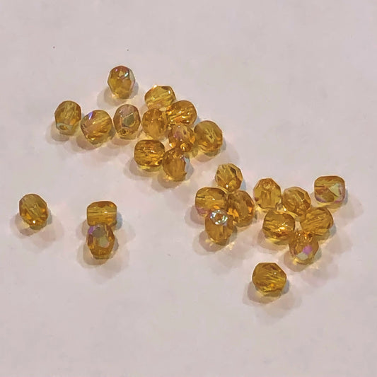 Czech Fire Polished Topaz AB Faceted Glass Beads, 4 mm - 12 or 25 Beads