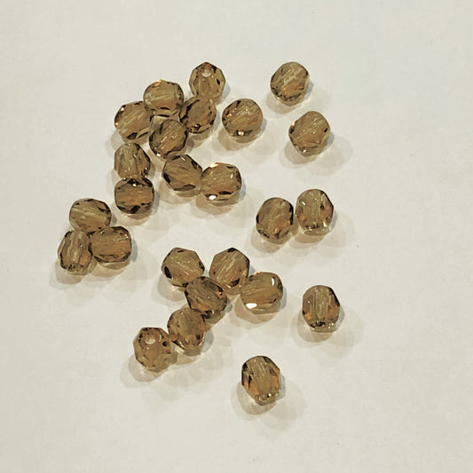 Czech Fire Polished Smoky Topaz Faceted Glass Beads, 4 mm - 9 or 25 Beads
