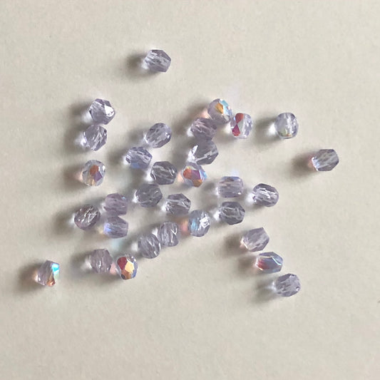 Czech Fire Polished Lavender AB Faceted Glass Beads, 4 mm, 12 or 30 Beads