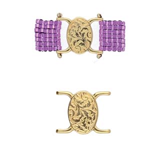 Connecteur de perles Cymbal™ Vouves II 11/0 Delica, 15,7 x 12,8 mm - Plaqué or 24 carats, plaqué or rose, plaqué laiton antique ou plaqué argent antique - 1 pièce