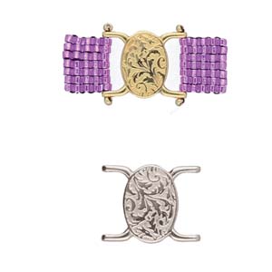 Connecteur de perles Cymbal™ Vouves II 11/0 Delica, 15,7 x 12,8 mm - Plaqué or 24 carats, plaqué or rose, plaqué laiton antique ou plaqué argent antique - 1 pièce