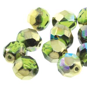 Czech Fire Polish 6-FPR0450230-98536 Perles de verre à facettes arc-en-ciel or olive, 4 mm, 40 perles