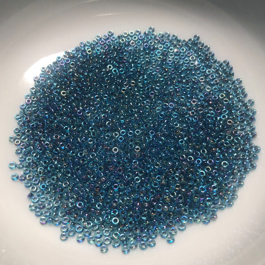 Miyuki 11-339  11/0 Blue Lined Aqua AB Seed Beads, 5 or 10 gm