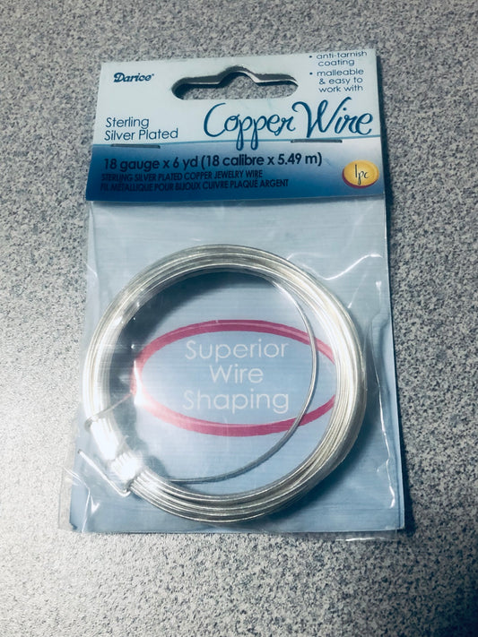Darice "Copper Wire" Round 18-Gauge Sterling Silver Plated, Anti-Tarnish Coating, 6 yards 3959-21