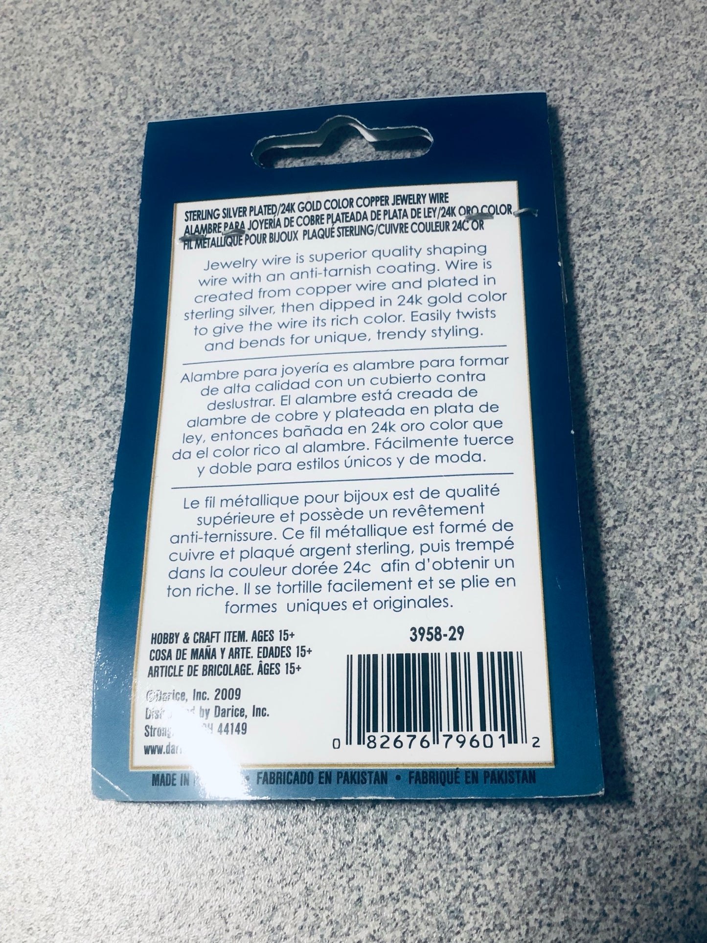 Darice 3958-29 « Fil de cuivre » rond en argent sterling plaqué or 24 carats de calibre 26, revêtement anti-ternissement, 20 m