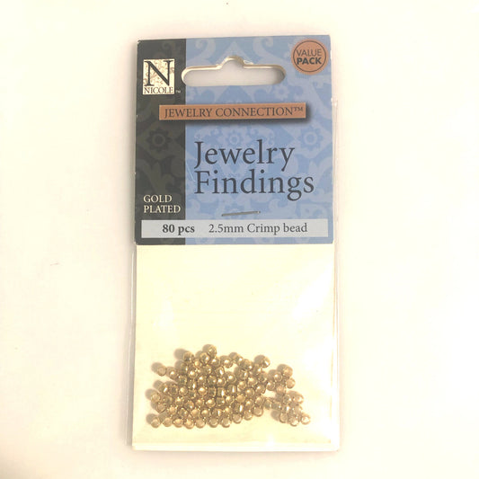 Nicole Jewelry Connection 2.5 mm Gold-Plated Crimp Beads - 80 Beads