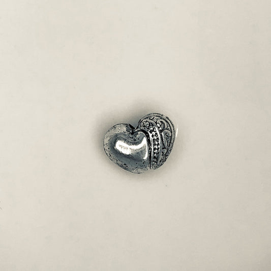 Breloque en métal en forme de cœur soufflé en argent antique - 6 x 10 x 5 mm - 1 breloque