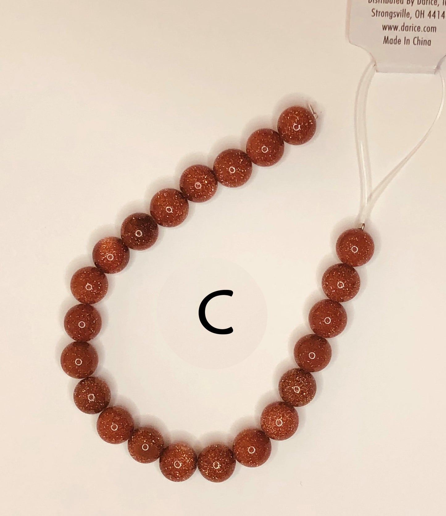 Darice Goldstone Perles rondes semi-précieuses, 8 mm - 22 perles - Fil A, B ou C