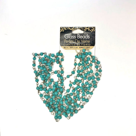 Cousin Perles de verre turquoise opaques sur liens enveloppés (une extrémité peut être ouverte) – 203,2 cm