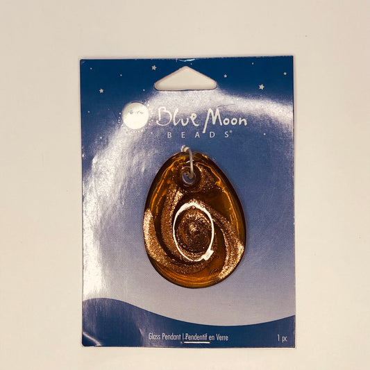 Blue Moon Dichroïque Cuivre Swirl Ambre Brun Dôme Goutte / Larme Verre Pendentif, 45 x 33 x 10 mm