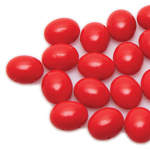 Preciosa Czech 6 x 8 mm Beads 93180 Opaque Red Oval Candy / Cabochon Beads, 2 Holes -20 Beads