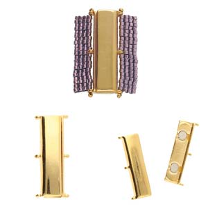 Fermoir magnétique Cymbal™ Axos III 11/0 Delica (DB), 30,6 x 10,6 mm, plaqué or 24 carats, plaqué argent antique ou plaqué laiton antique - 1 fermoir