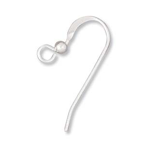 Fils d'oreille en forme d'hameçon plat en argent sterling .925, calibre 21, 24 mm, boule de 2,5 mm, sans bobine - 1 paire