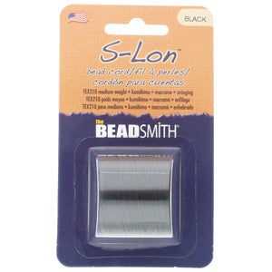 S-LON TEX 210 Black Bead Cord Cord Roll on Card, 0,5 mm - Přibližně 77 yardů