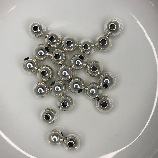 Perles rondes en métal plaqué argent, 7 mm - 23 perles