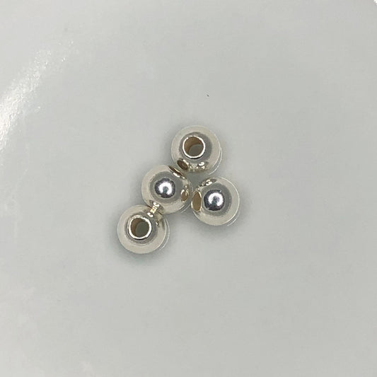 Perles rondes en métal en argent sterling, 6 mm - 4 perles - Trou 2 mm