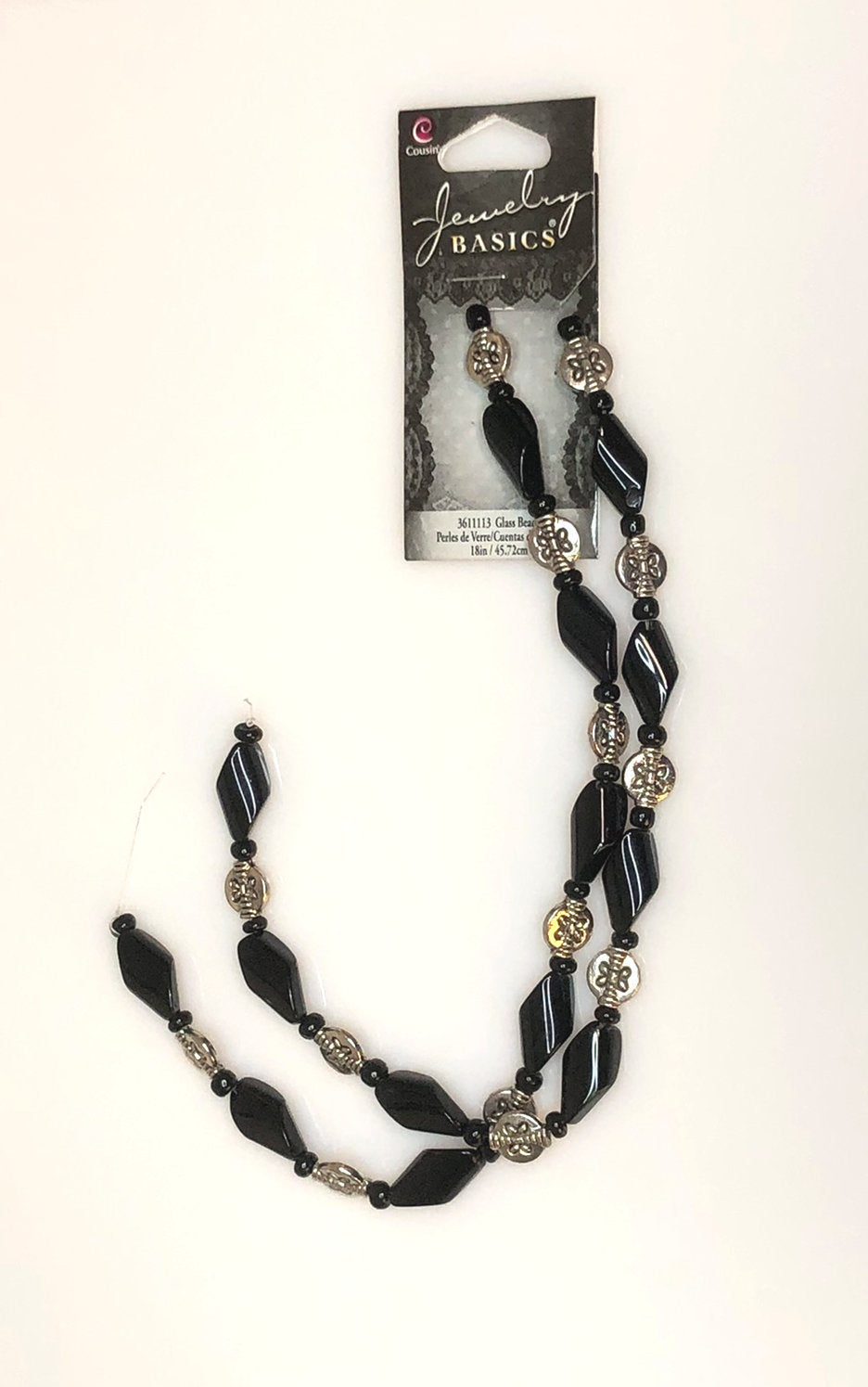 Cousin Jewelry Basics Perles de verre ovales torsadées noir de jais (16 x 8,5 mm) avec perles intercalaires en métal argenté antique papillon (9,5 x 8 mm)