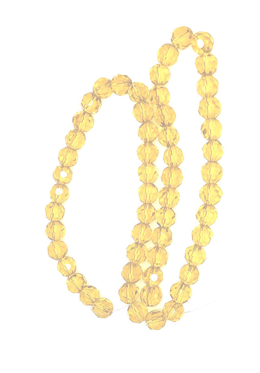 Transparentní světlý topaz / hnědé kulaté skleněné korálky s fazetou, 6 mm – 14palcový pramen