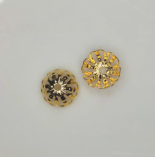 Gold Plated Brass Filigree Bead Caps, 12 x 5 mm - 2 Caps