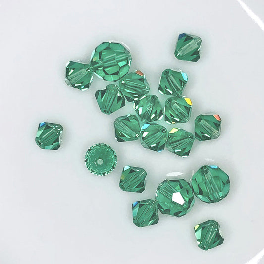 Transparent Green Faceted 6 mm Bicone and 8 mm Round Glass Beads - 19 Beads