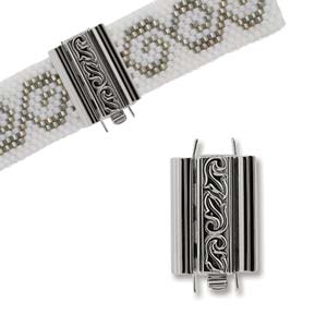 Elegant Elements Swirl Design Beadslide Clasp for Delica Beads - Rhodium - Silver 10 x 18 mm - 1 Clasp