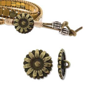 Antique Brass Metal Flower Shank Button, 17 mm - 1 Button