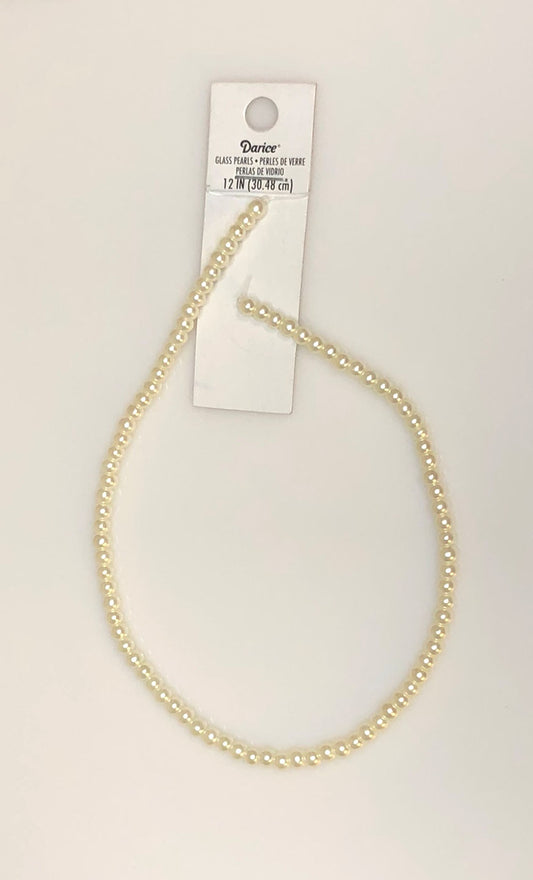 Darice Ecru Strung Round Glass Pearls, 4 mm / 12" Strand - 86 Beads
