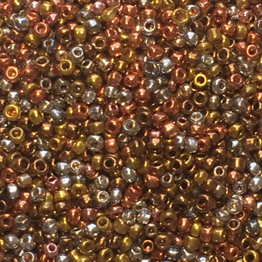8/0 - 11/0 MIX Copper, Gold, Bronze, Silver, Silver Lined Crystal Seed Beads, 5 or 10 gm