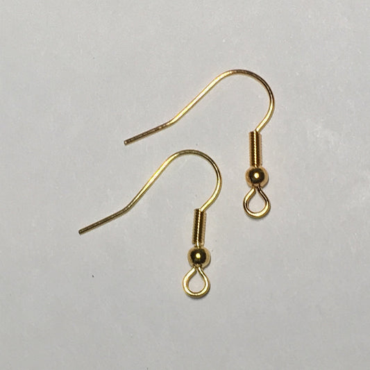 21-Gauge 22 mm Gold Plated French Fish Hook Ear Wires - 1, 5 or 10 Pair