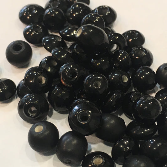 Black Glass Lampwork Beads, Various Sizes/Shapes - Some Frosted, 6-7 x 3.5-4 mm - 55 Beads