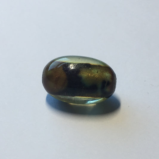 Green, Silver, Brown, Clear Lampwork Glass Oval Focal Bead, 16.5 x 10.75 mm